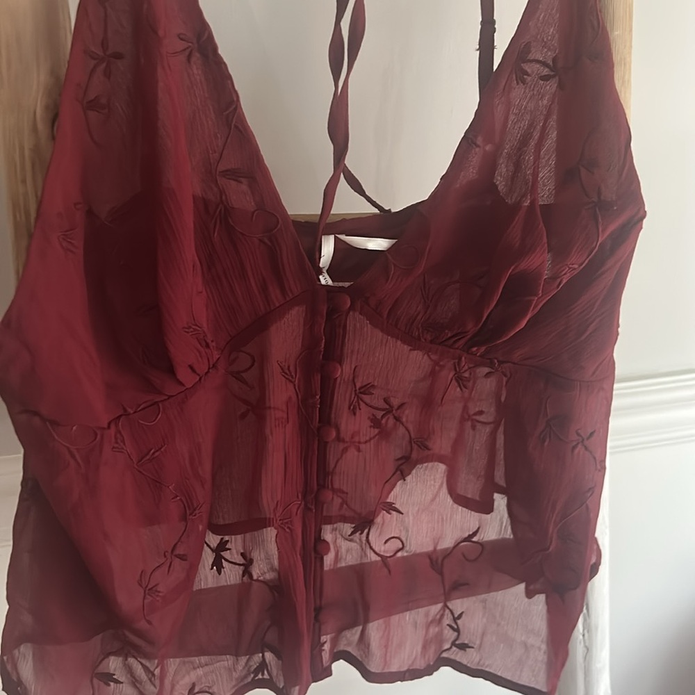 NWT Anthropologie Sheer Embroidered Lounge Tank Top Size Large Z468 - Picture 2 of 3